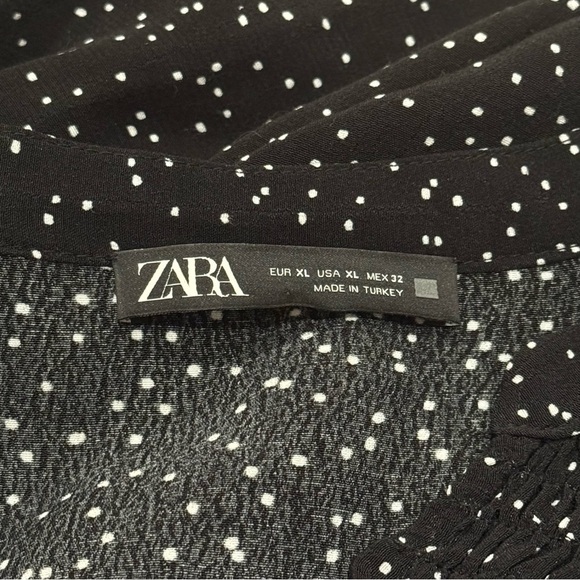 Zara Black and White Polka Dot Deep V-Neck Midi Dress Size XL - Picture 8 of 11